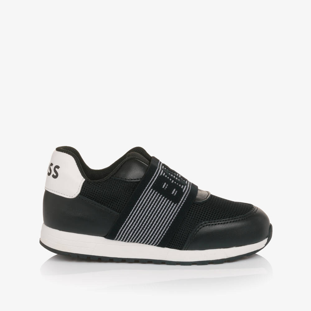 BOSS-Boys Black Mesh & Leather Slip-On Trainers | Childrensalon Outlet