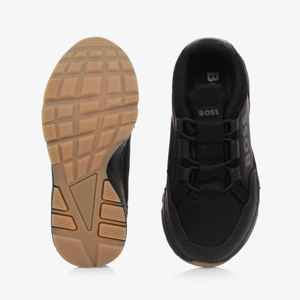 BOSS-حذاء رياضي للأولاد من الجلد والشبك باللون الأسود | Childrensalon Outlet
