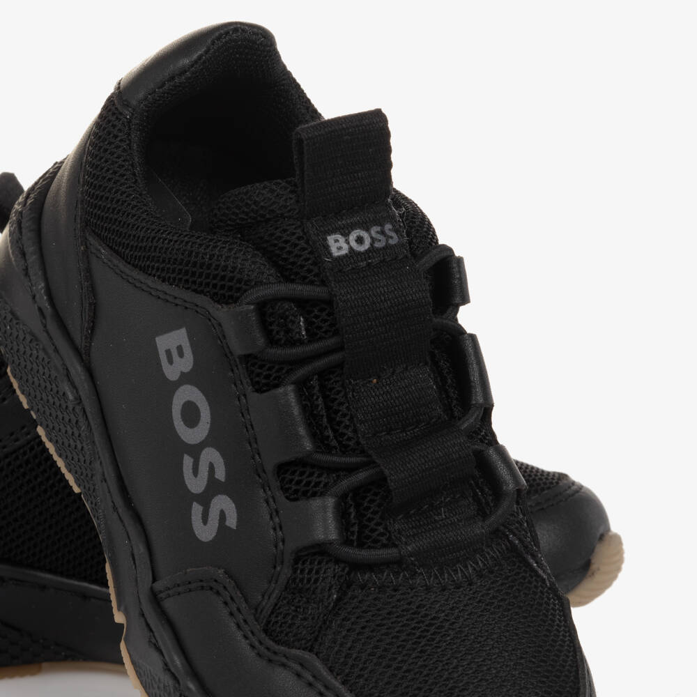 BOSS-حذاء رياضي للأولاد من الجلد والشبك باللون الأسود | Childrensalon Outlet