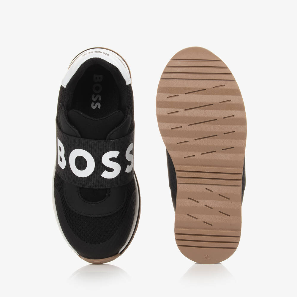 BOSS-Boys Black Mesh & Leather Trainers | Childrensalon Outlet