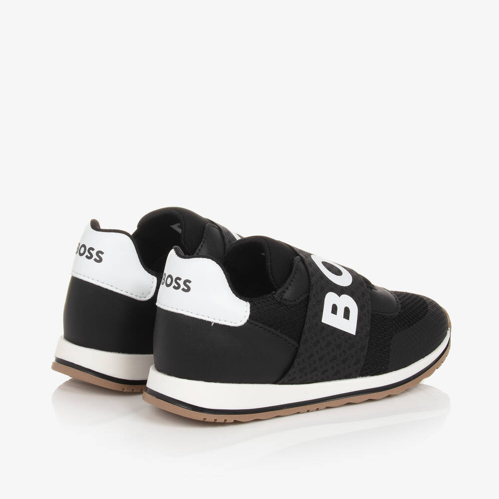 BOSS-Boys Black Mesh & Leather Trainers | Childrensalon Outlet