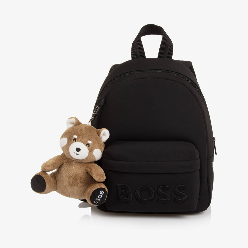 BOSS-Boys Black Mini Backpack with Red Panda Charm | Childrensalon Outlet