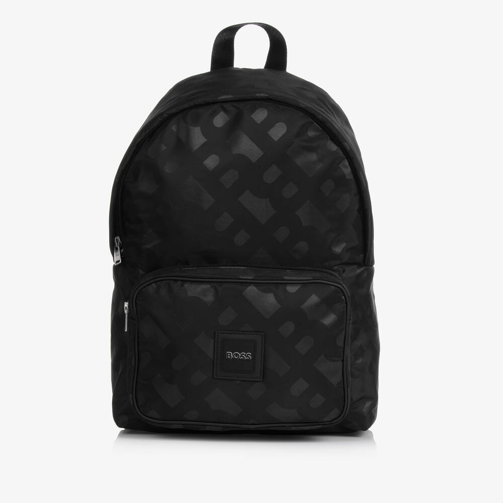 BOSS - Черный рюкзак с принтом-монограммой (35см) | Childrensalon