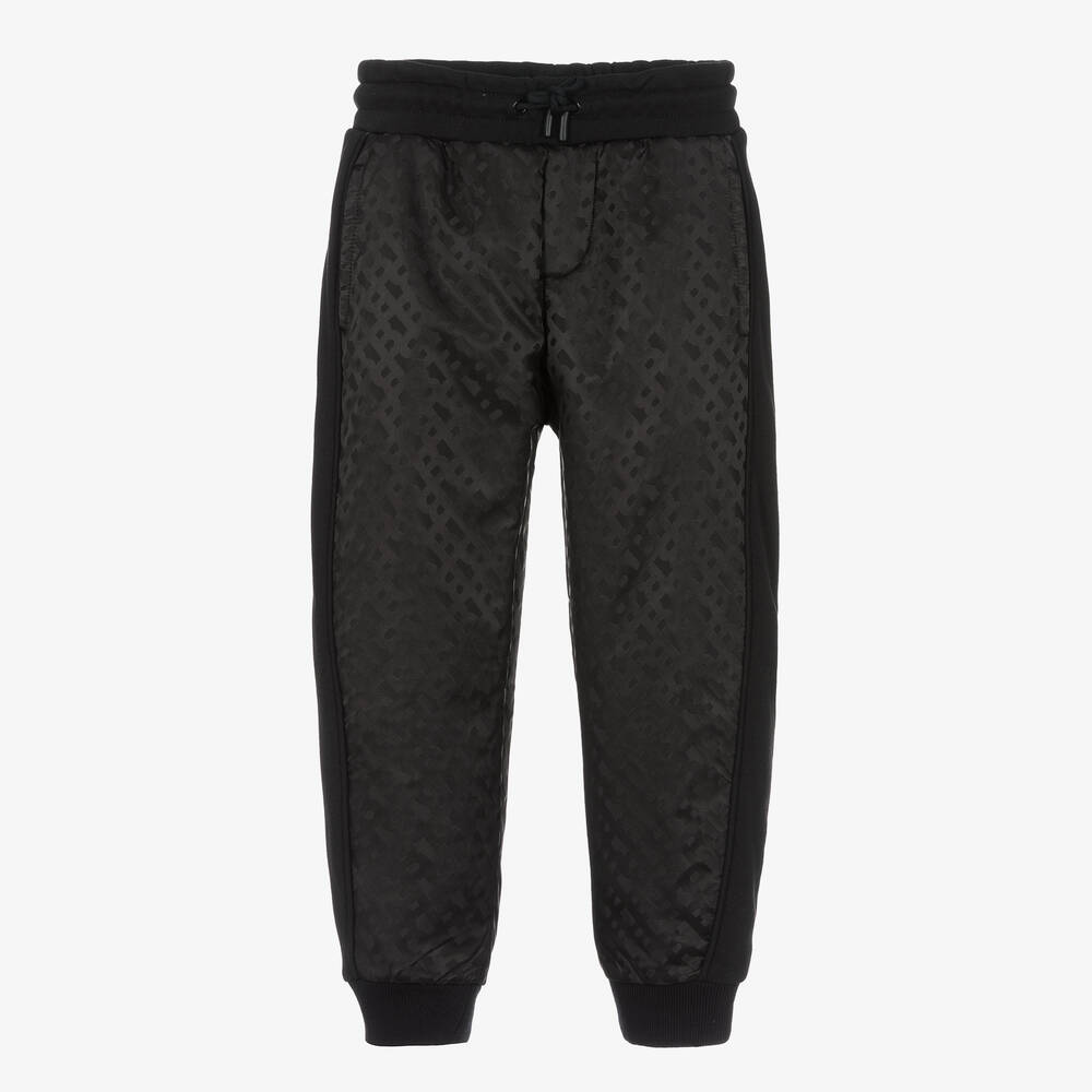 BOSS - Boys Black Monogram Joggers | Childrensalon