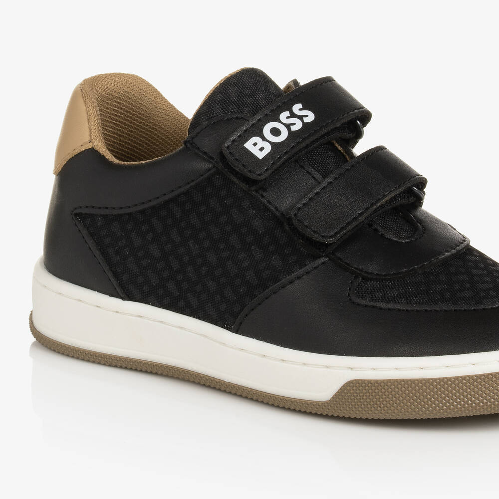 BOSS-Boys Black Monogram Velcro Trainers | Childrensalon Outlet