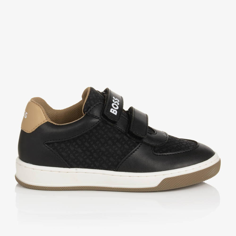 BOSS-Boys Black Monogram Velcro Trainers | Childrensalon Outlet