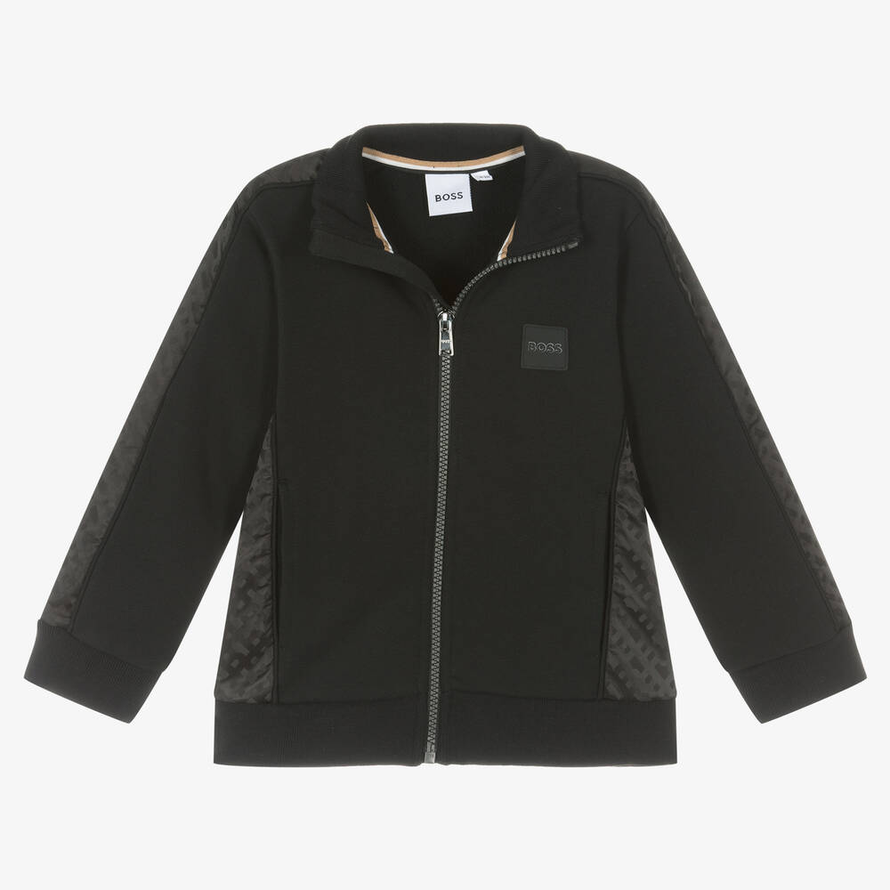 BOSS-Boys Black Monogram Zip-Up Top | Childrensalon Outlet