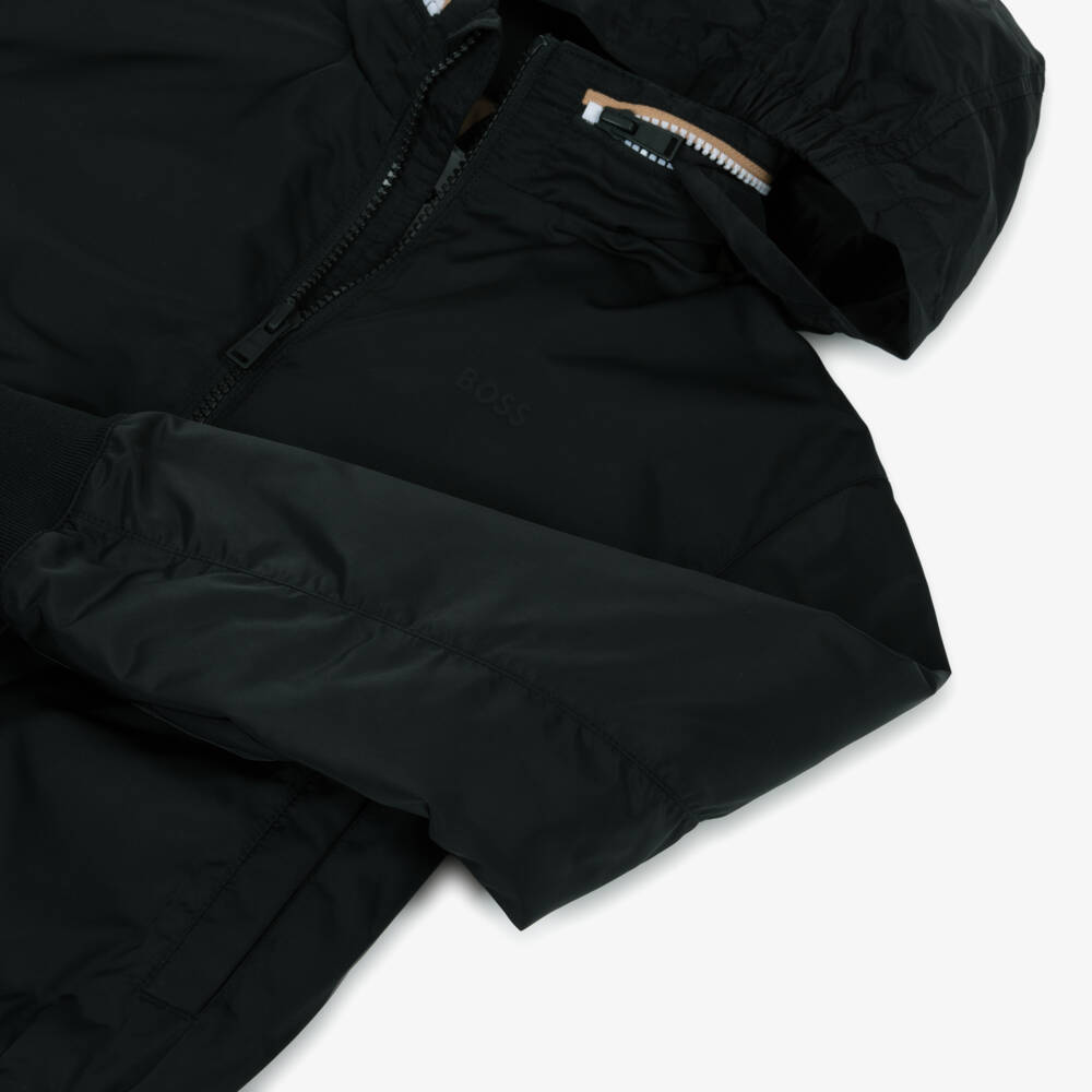 BOSS-Boys Black Padded Jacket with Fold-Away Hood | Childrensalon Outlet
