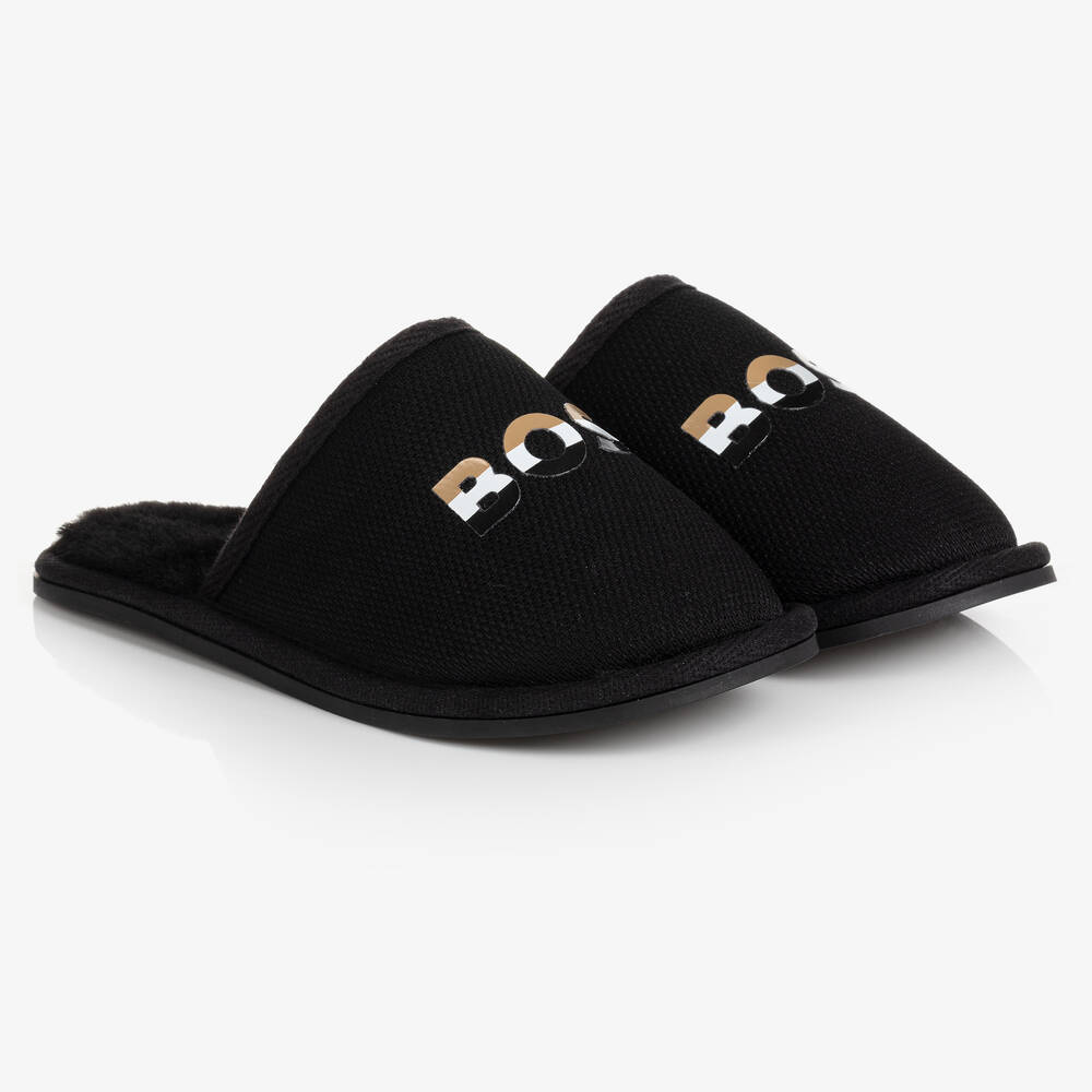 BOSS Boys Black Padded Mesh Slippers Childrensalon Outlet