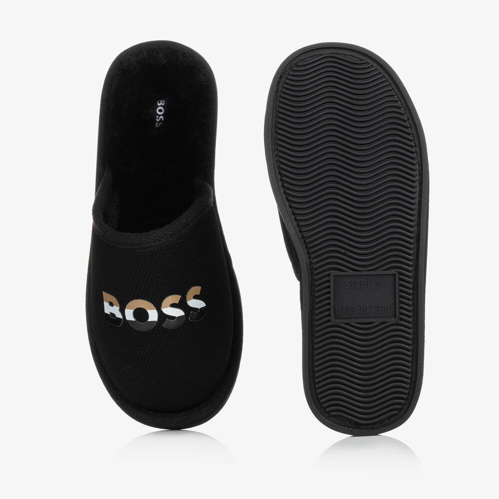 BOSS-Boys Black Padded Mesh Slippers | Childrensalon Outlet