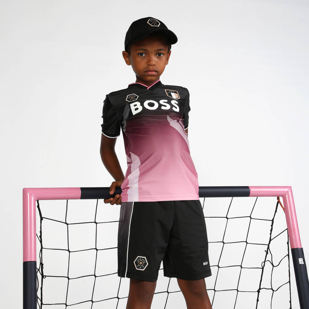 BOSS-Boys Black & Pink Soccer Tee | Childrensalon Outlet