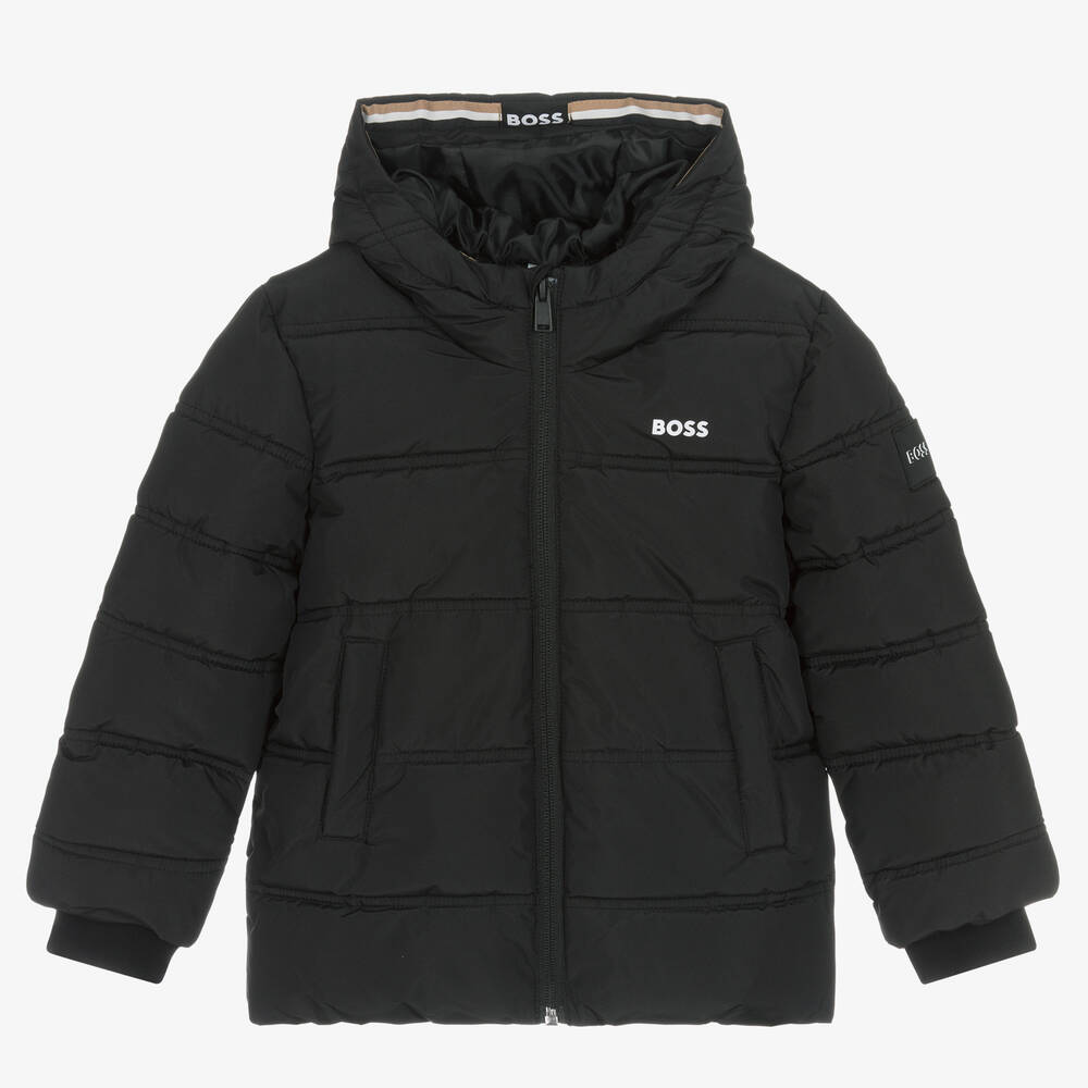 BOSS - Boys Black Puffer Jacket | Childrensalon