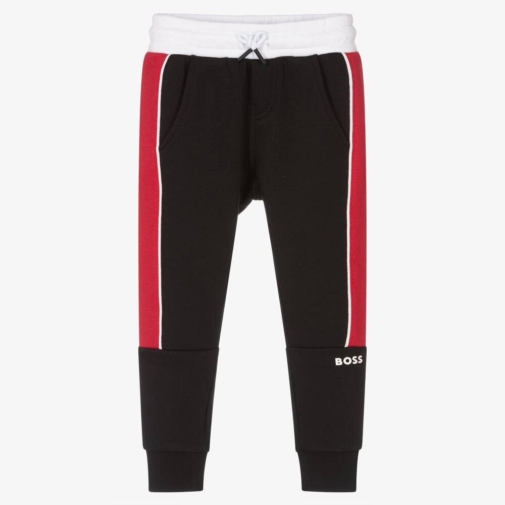 BOSS - Boys Black & Red Logo Joggers | Childrensalon