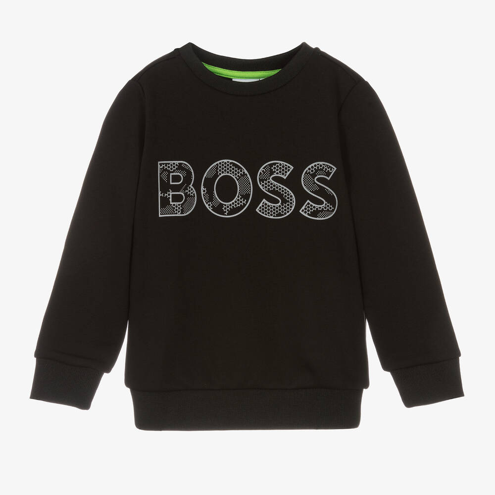 BOSS - Boys Black Reflective Cotton Sweatshirt | Childrensalon