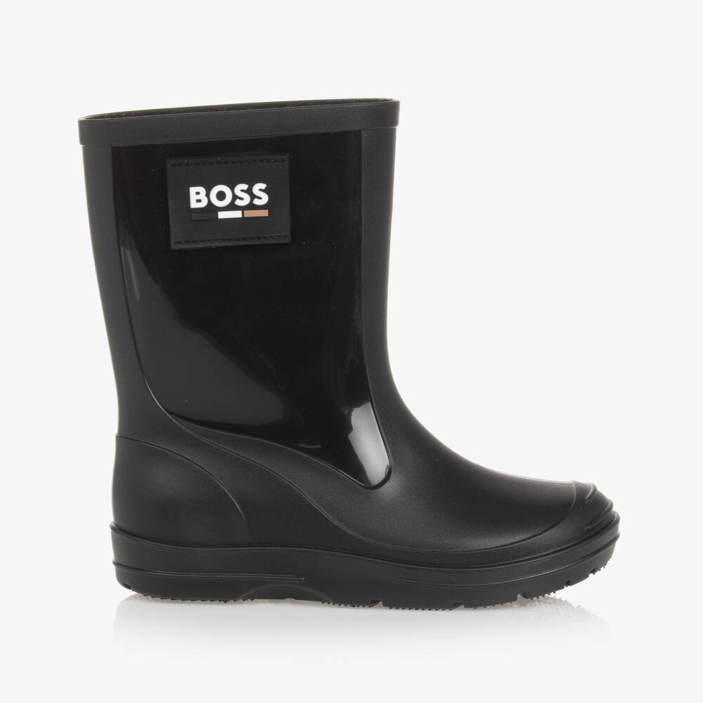 BOSS-Boys Black Rubber Wellies | Childrensalon Outlet