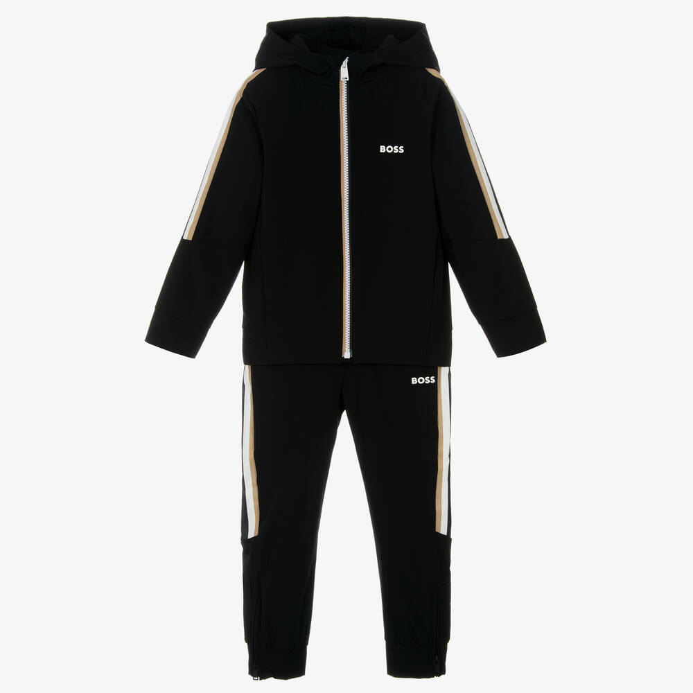 BOSS - Boys Black Signature Striped Tracksuit | Childrensalon