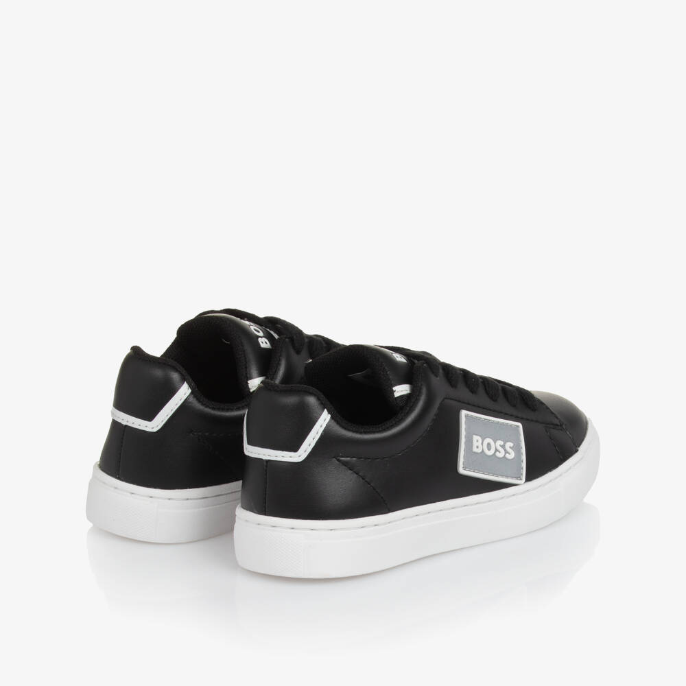 BOSS-Boys Black Smooth Leather Lace-Up Trainers | Childrensalon Outlet