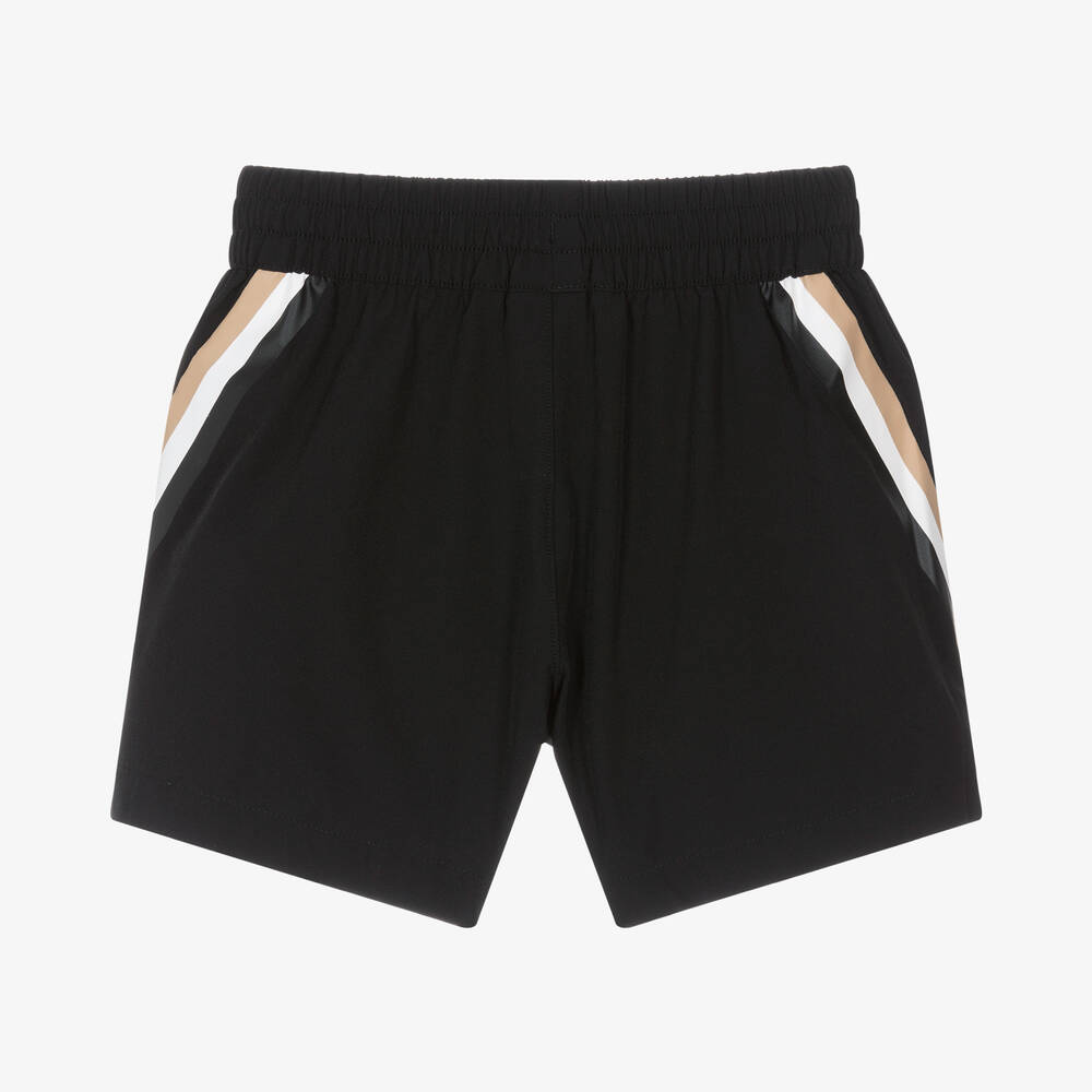 BOSS-شورت مقلّم لون أسود للأولاد | Childrensalon Outlet