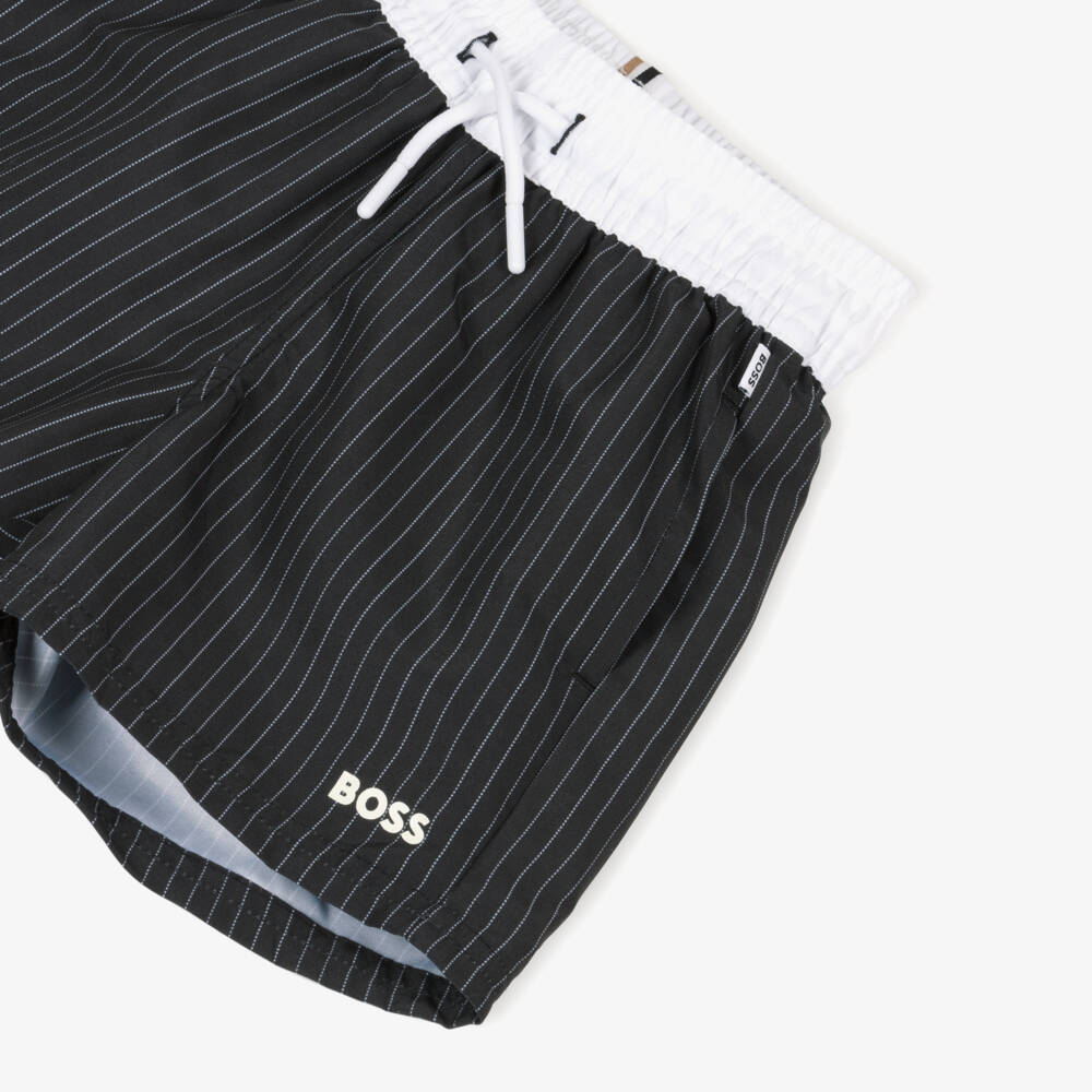 BOSS-شورت سباحة مقلم لون أسود للأولاد | Childrensalon Outlet