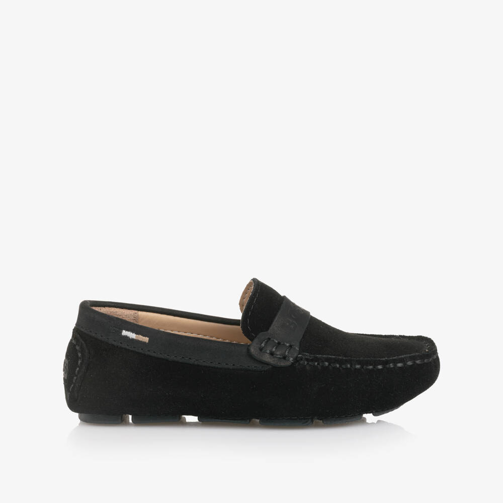 BOSS-Boys Black Suede Leather Loafers | Childrensalon Outlet