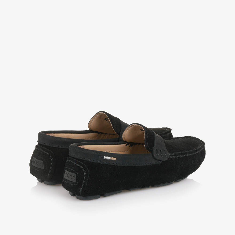 BOSS-Boys Black Suede Leather Loafers | Childrensalon Outlet