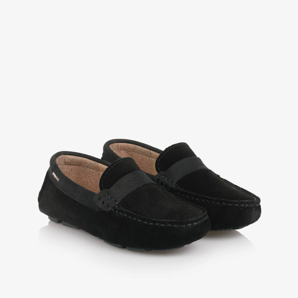 BOSS-Boys Black Suede Slip-On Shoes | Childrensalon Outlet