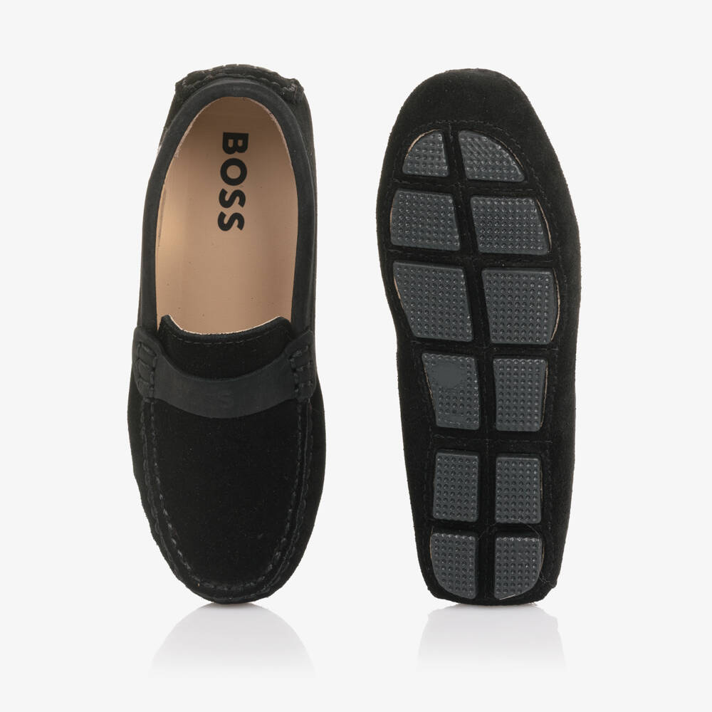 BOSS-Boys Black Suede Slip-On Shoes | Childrensalon Outlet