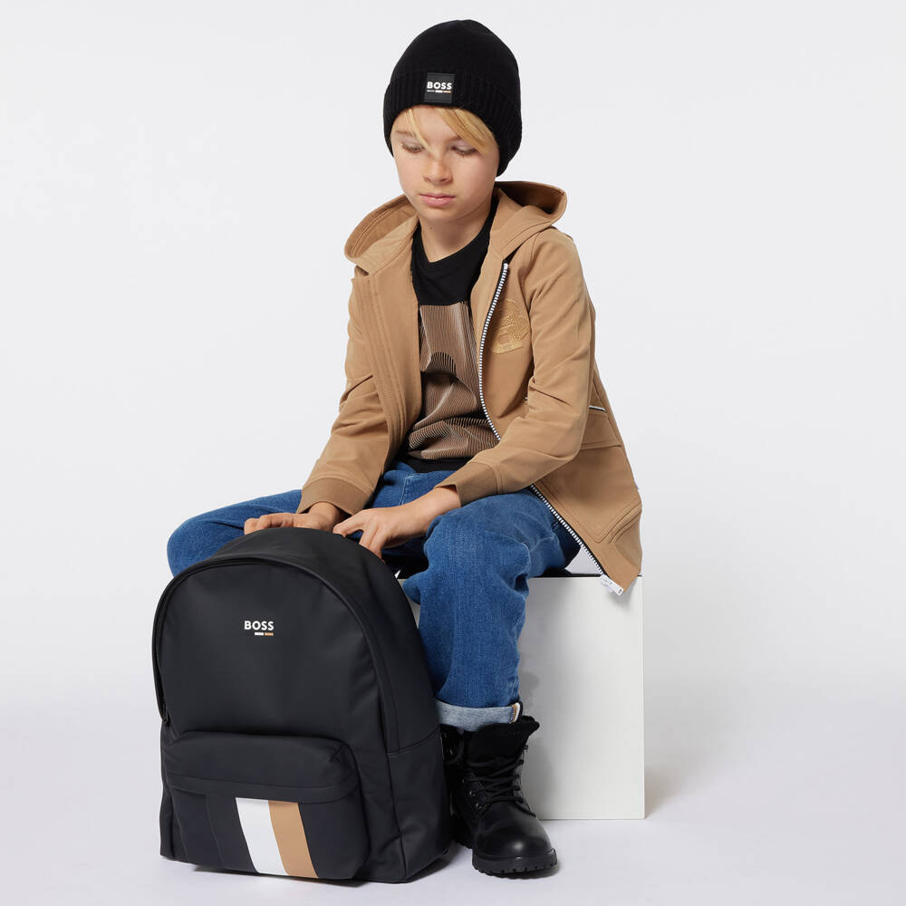 BOSS-Boys Black Tri-Stripe Backpack | Childrensalon Outlet