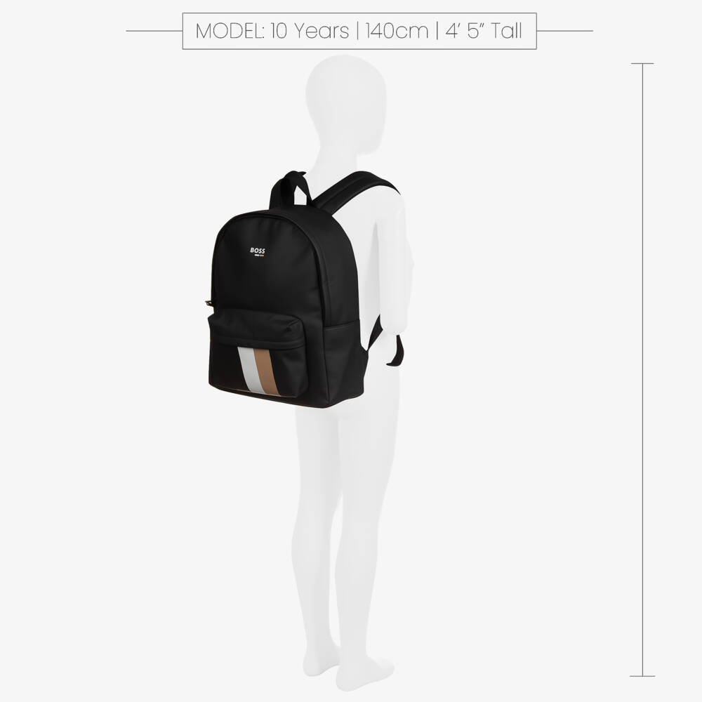 BOSS-Boys Black Tri-Stripe Backpack | Childrensalon Outlet