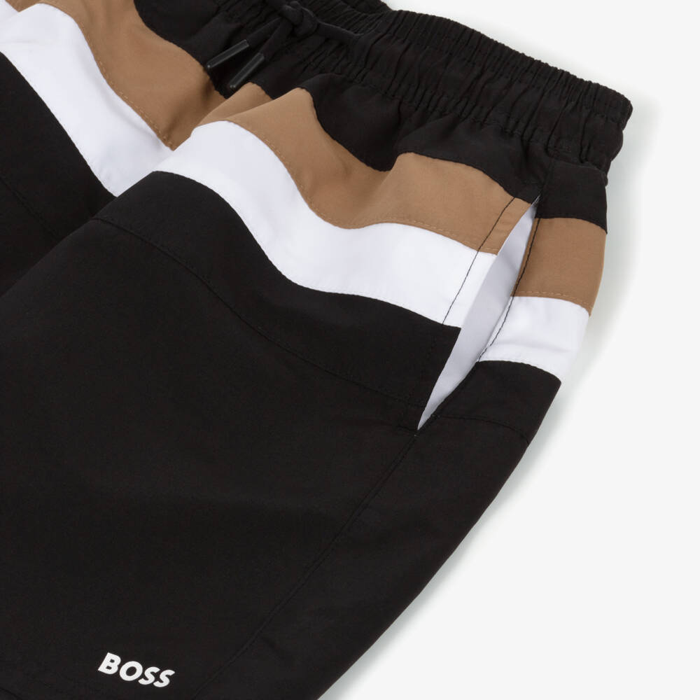 BOSS-Boys Black Tricolour Swim Shorts | Childrensalon Outlet