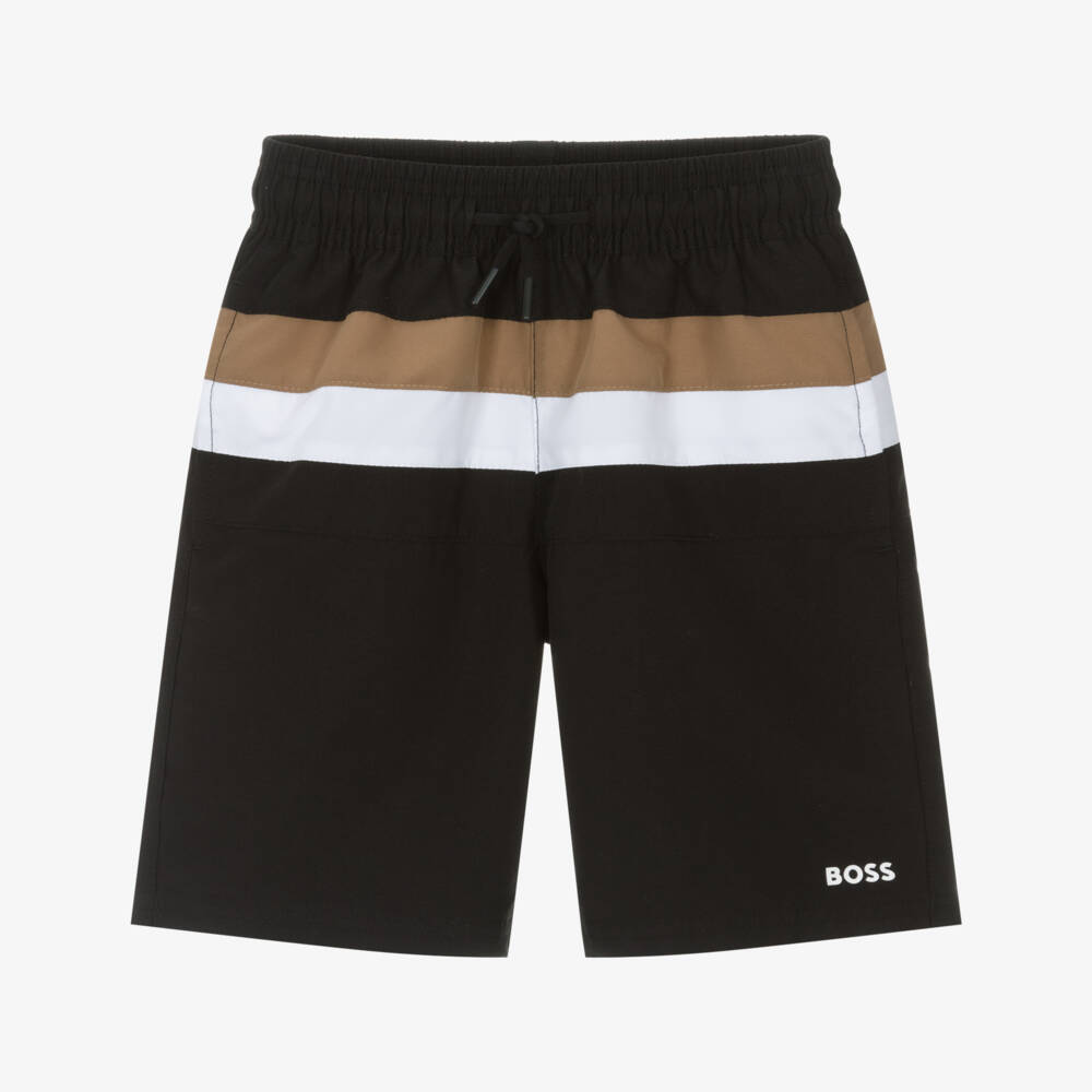 BOSS-Boys Black Tricolour Swim Shorts | Childrensalon Outlet