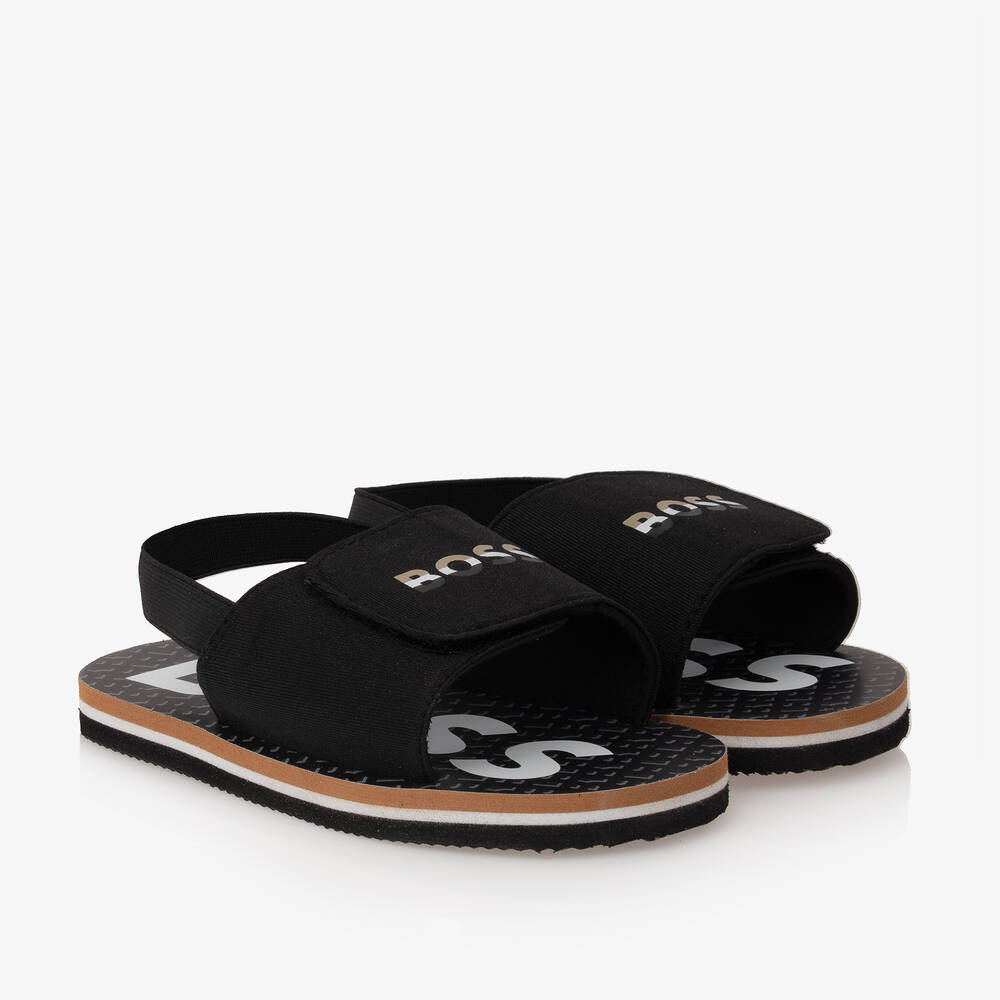 BOSS-Boys Black Velcro Sandals | Childrensalon Outlet