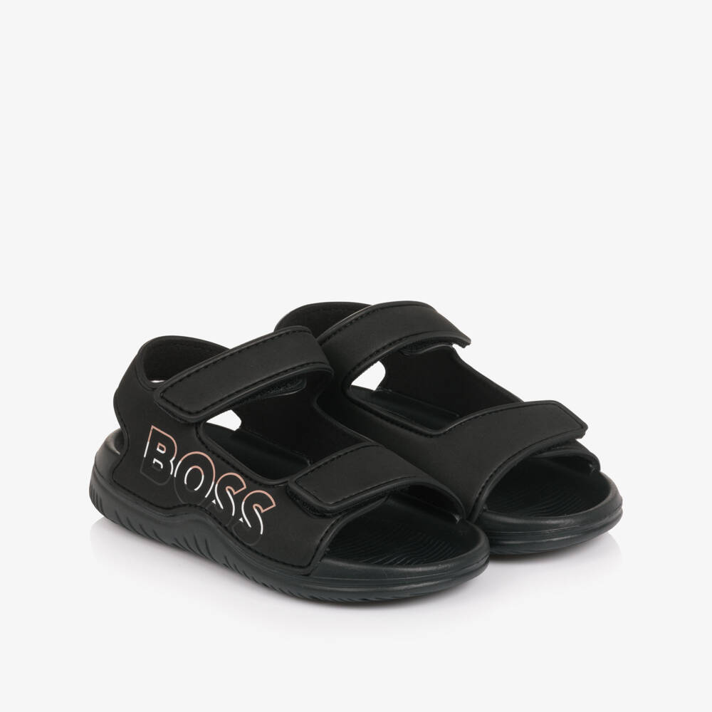 BOSS-Boys Black Velcro Sandals with Logo | Childrensalon Outlet