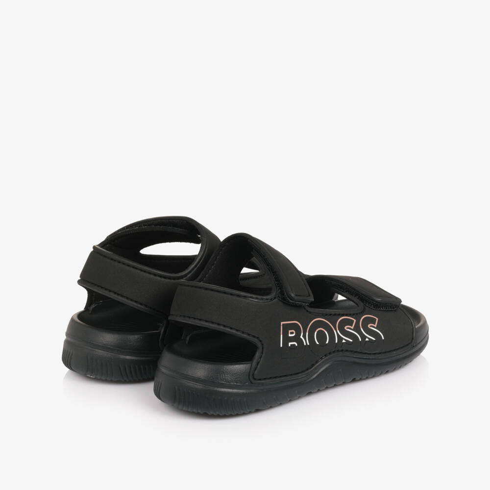 BOSS-Boys Black Velcro Sandals with Logo | Childrensalon Outlet