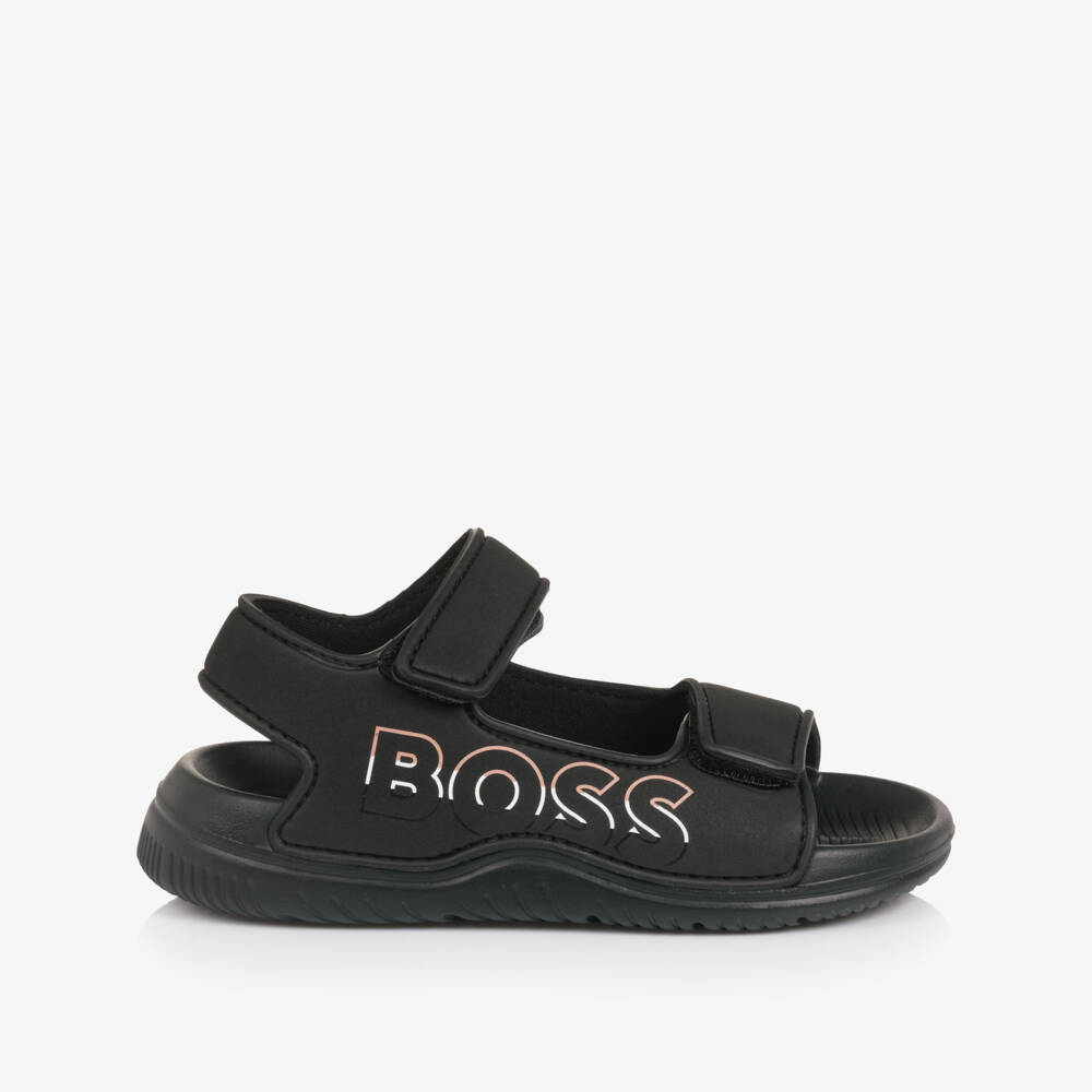BOSS-Boys Black Velcro Sandals with Logo | Childrensalon Outlet