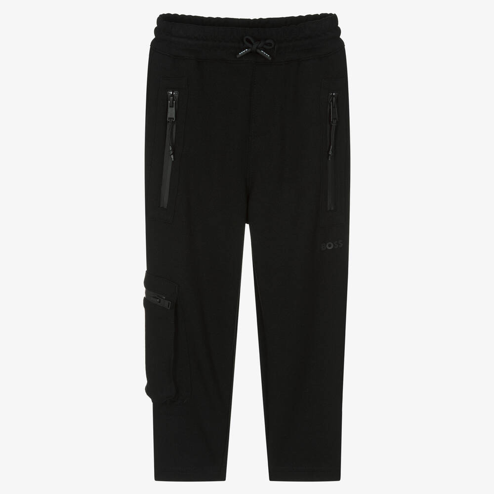 BOSS - Boys Black Viscose Joggers | Childrensalon