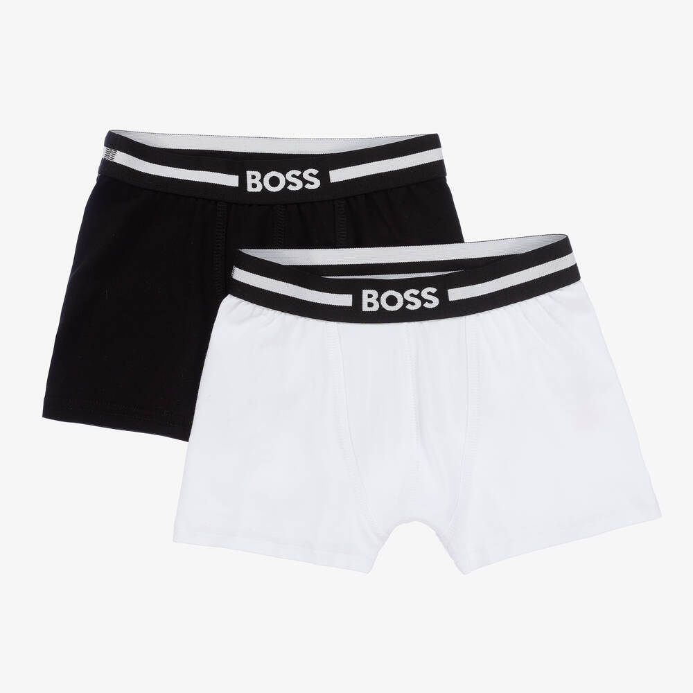 BOSS - Boys Black & White Boxer Shorts (2 Pack) | Childrensalon