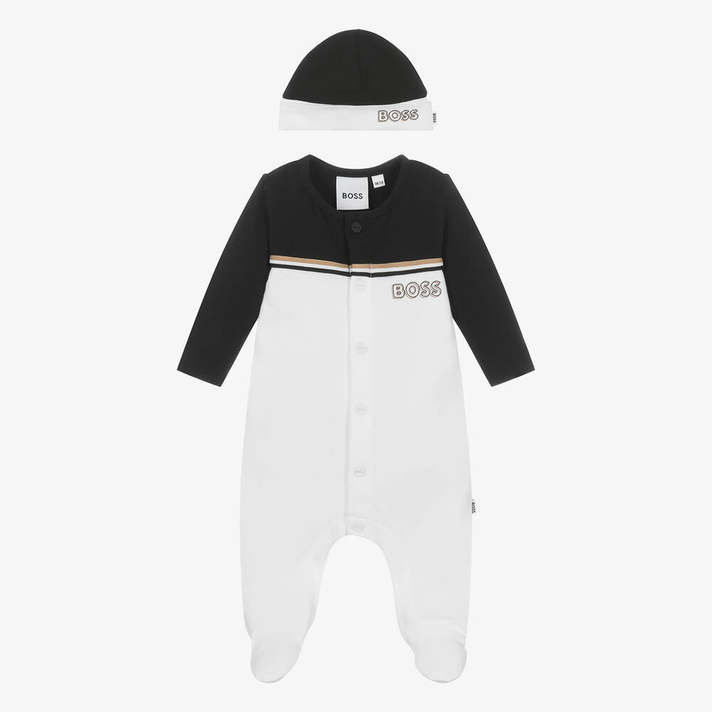 BOSS-Boys Black & White Cotton Babysuit Set | Childrensalon Outlet