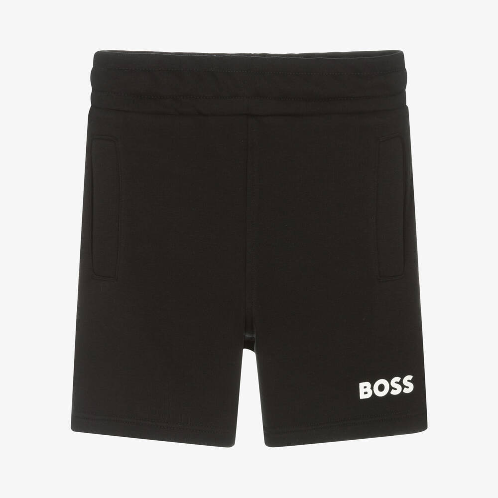 BOSS - Boys Black & White Cotton Logo Shorts | Childrensalon