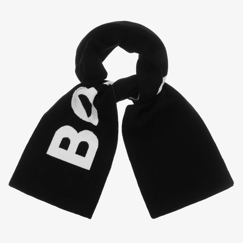 BOSS - سكارف قطن محبوك لون أسود وأبيض للأولاد | Childrensalon