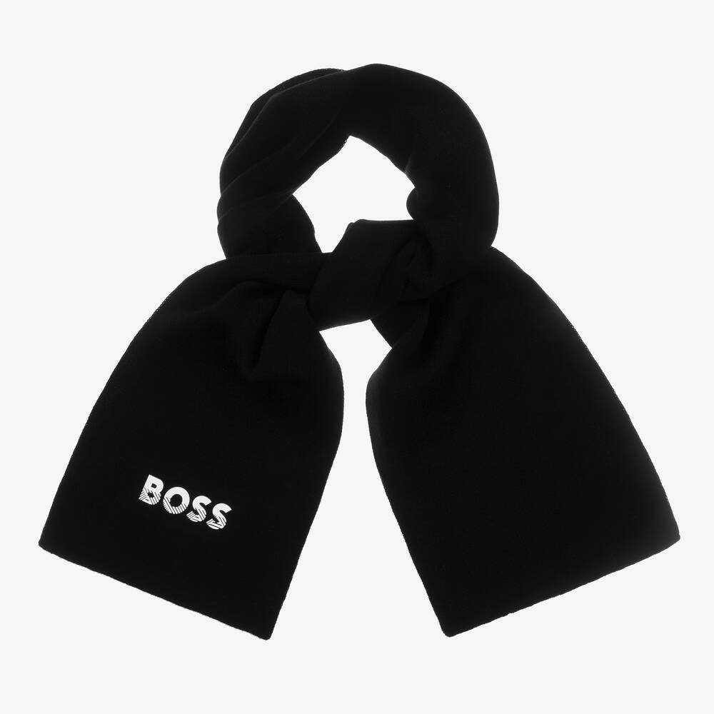 BOSS - Черный шарф с белым логотипом для мальчиков | Childrensalon
