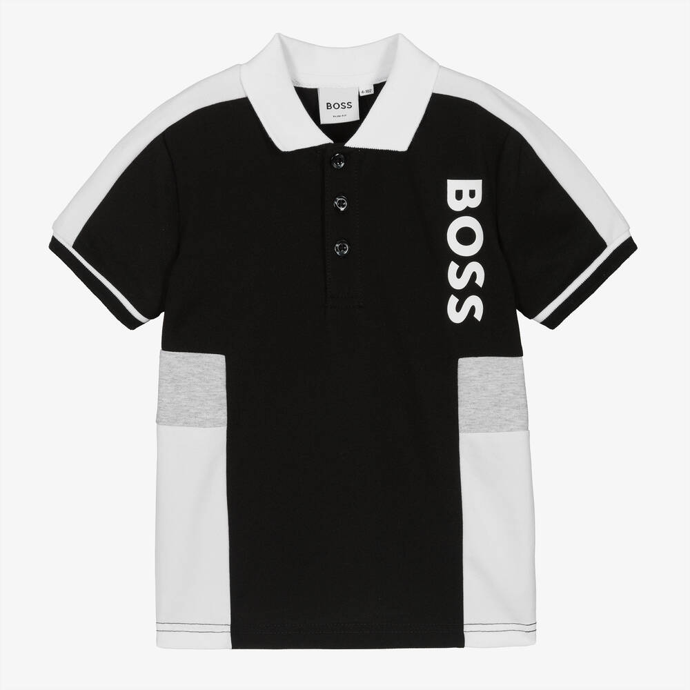 BOSS - Boys Black & White Polo Shirt | Childrensalon