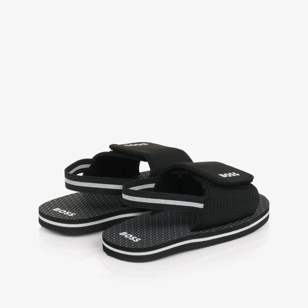 BOSS-Boys Black Wide Velcro Strap Logo Sandals | Childrensalon Outlet