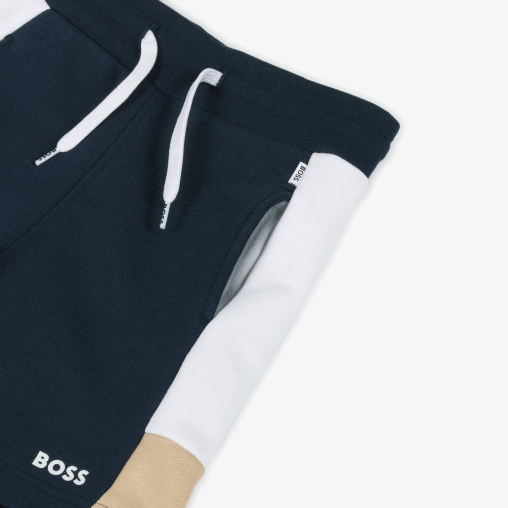 BOSS-Boys Blue & Beige Blocked Shorts | Childrensalon Outlet