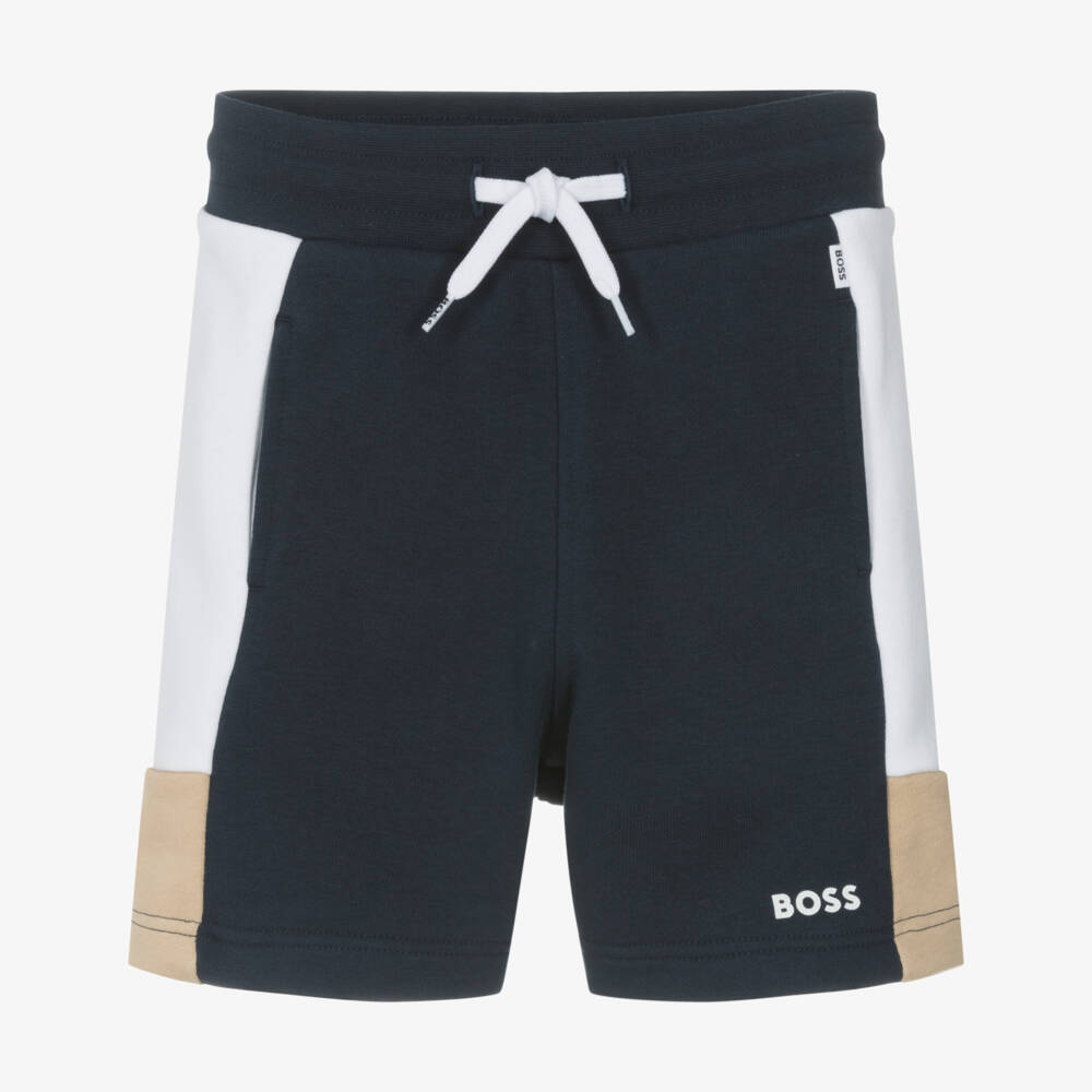 BOSS-Boys Blue & Beige Blocked Shorts | Childrensalon Outlet