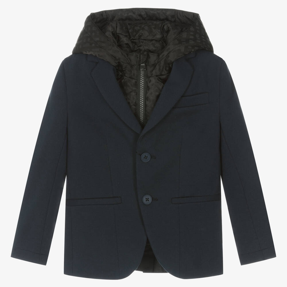 BOSS - Blazer à capuche bleu en coton ado | Childrensalon