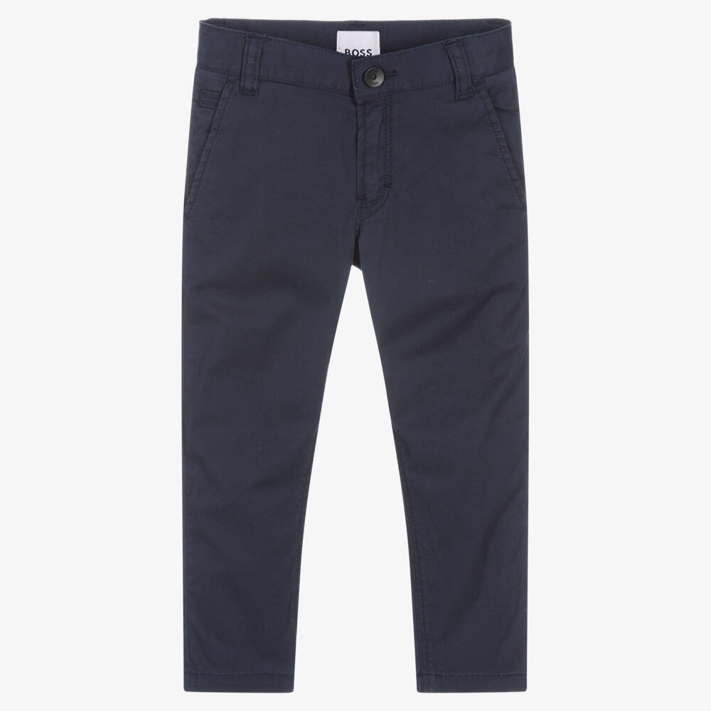 BOSS-Boys Blue Cotton Chino Trousers | Childrensalon Outlet