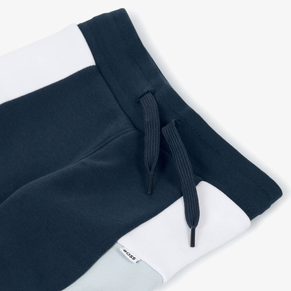 BOSS-Boys Blue Cotton Colourblock Cuffed Joggers | Childrensalon Outlet