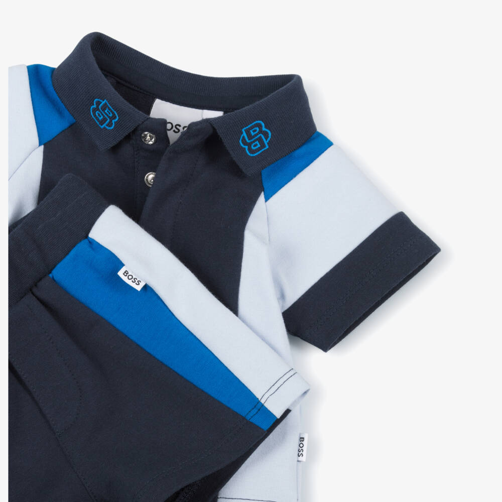 BOSS-Boys Blue Cotton Colourblock Set | Childrensalon Outlet