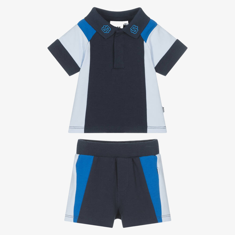 BOSS-Boys Blue Cotton Colourblock Set | Childrensalon Outlet
